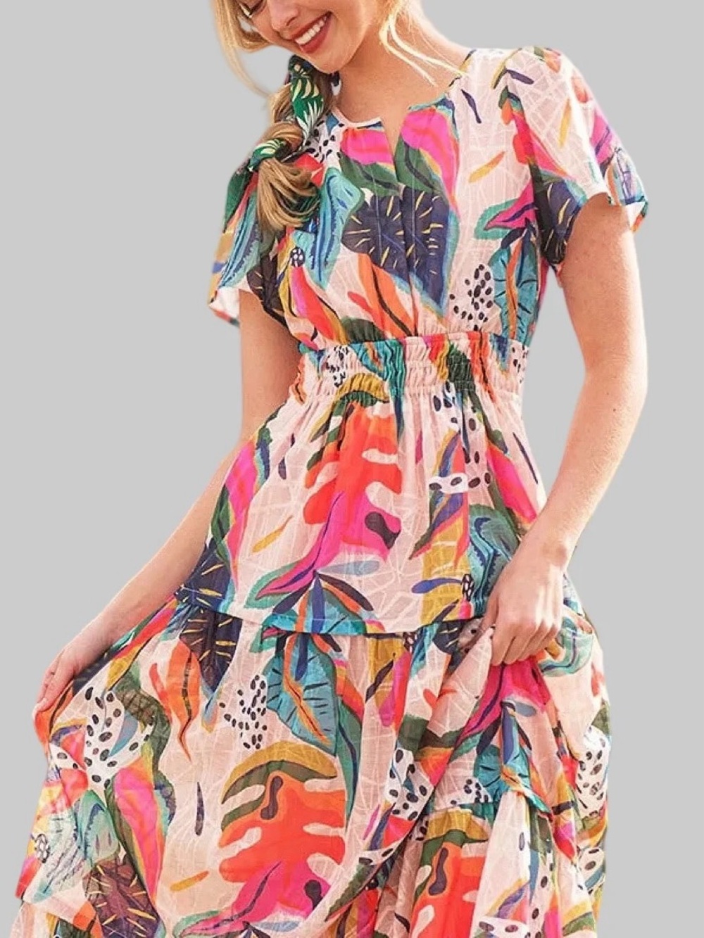 Ott Tiered Maxi Dress 3X Colorful Garden Party Resortwear